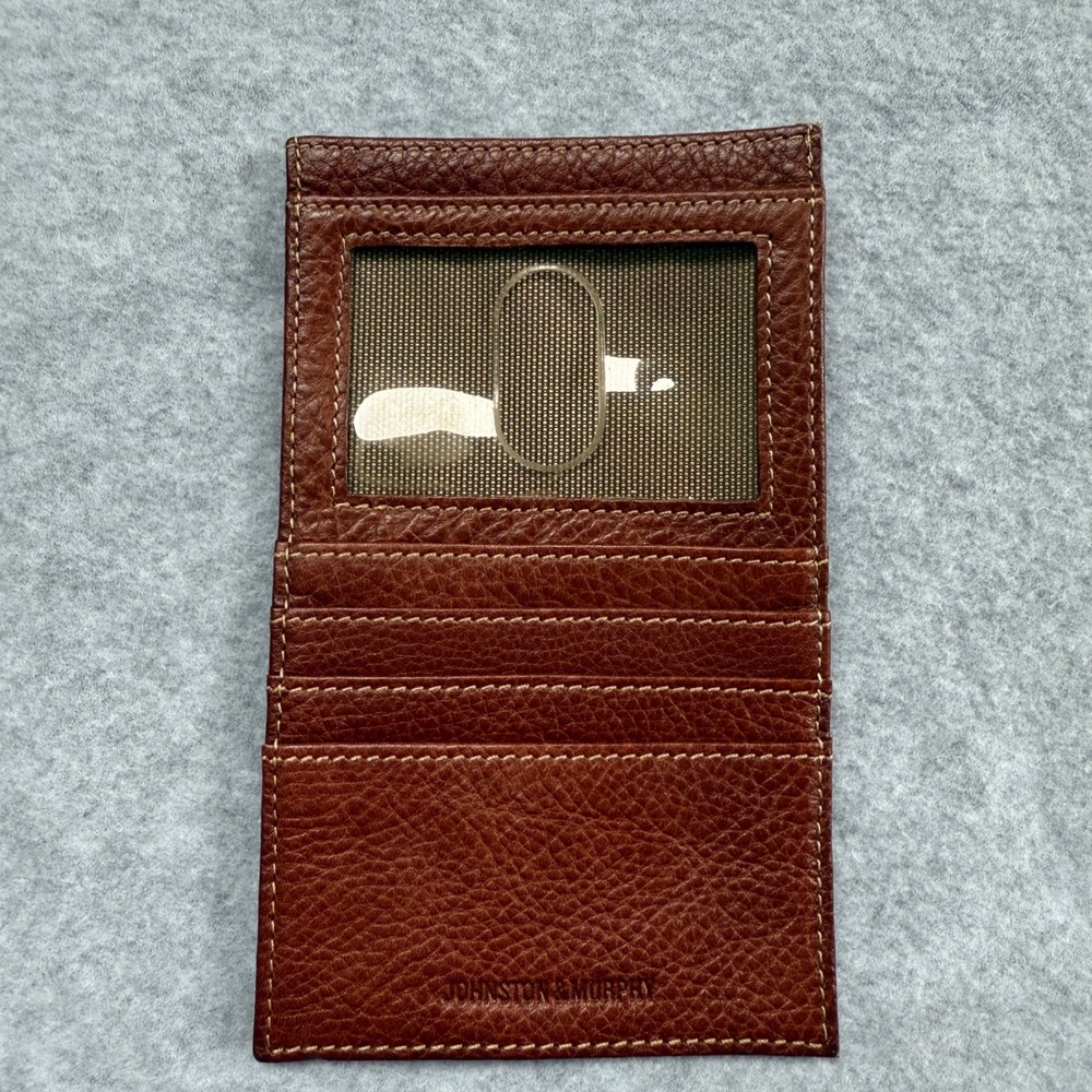 Johnston & Murphy Leather Card Organizer Wallet ID‎ Window Brown Minimalist Case